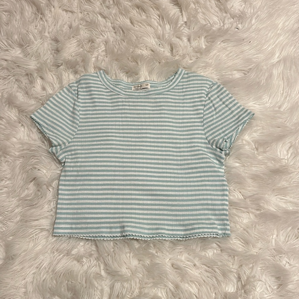 Cotton:on Blue and White Cropped Baby Tee